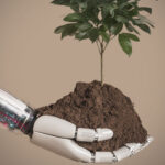 Mano sosteniendo una planta que simboliza el equilibrio entre tecnología y naturaleza – EcoCómputo.