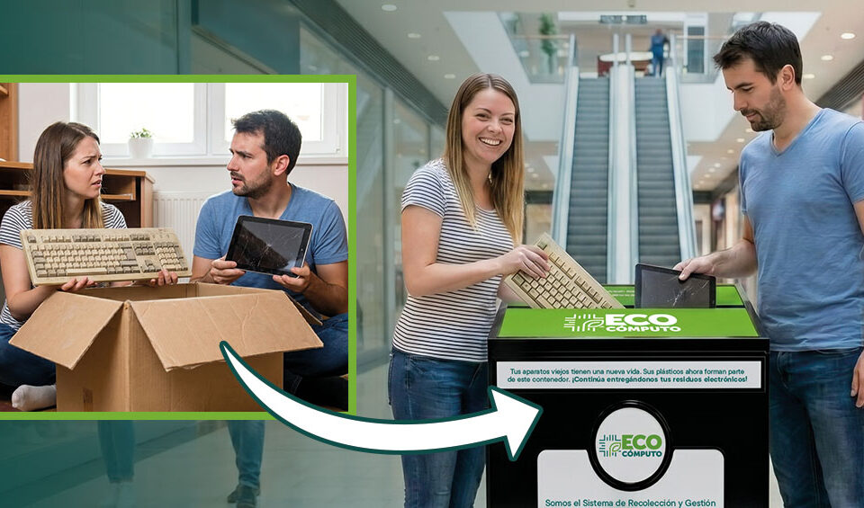 aparatos eléctricos y electrónicos que reciben los contenedores de EcoCómputo computadores monitores teclados periféricos